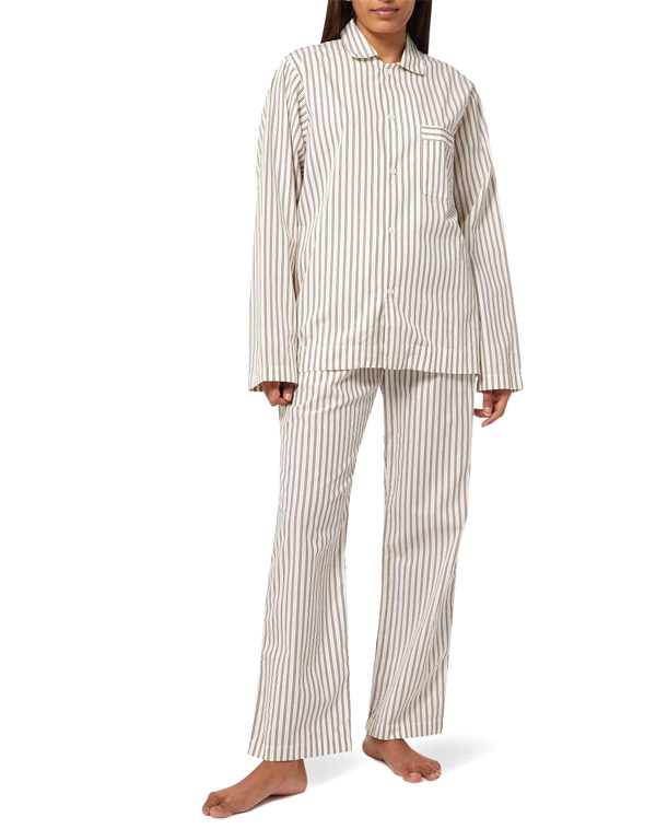 Tekla Hopper Stripes Poplin Pajamas Shirt in Organic Cotton